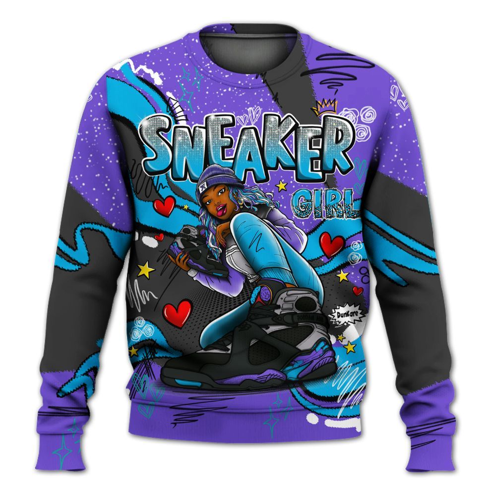 Sweatshirt To Match Retro Aqua 8s - Sneaker Girl With Shoes All Over Print