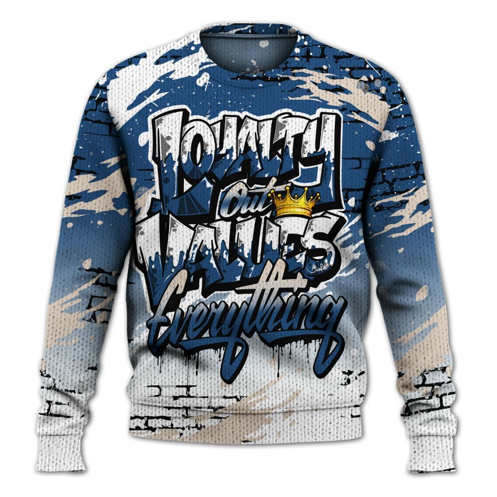 Knitted Sweater To Match High OG Midnight Navy 1s - Values Of Loyalty Drip