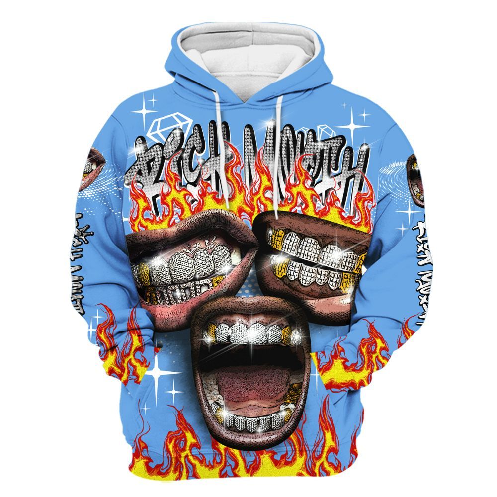 Hoodie To Match University Blue 6s - Rich Mouth Fire Rap Retro 90s All Over Print