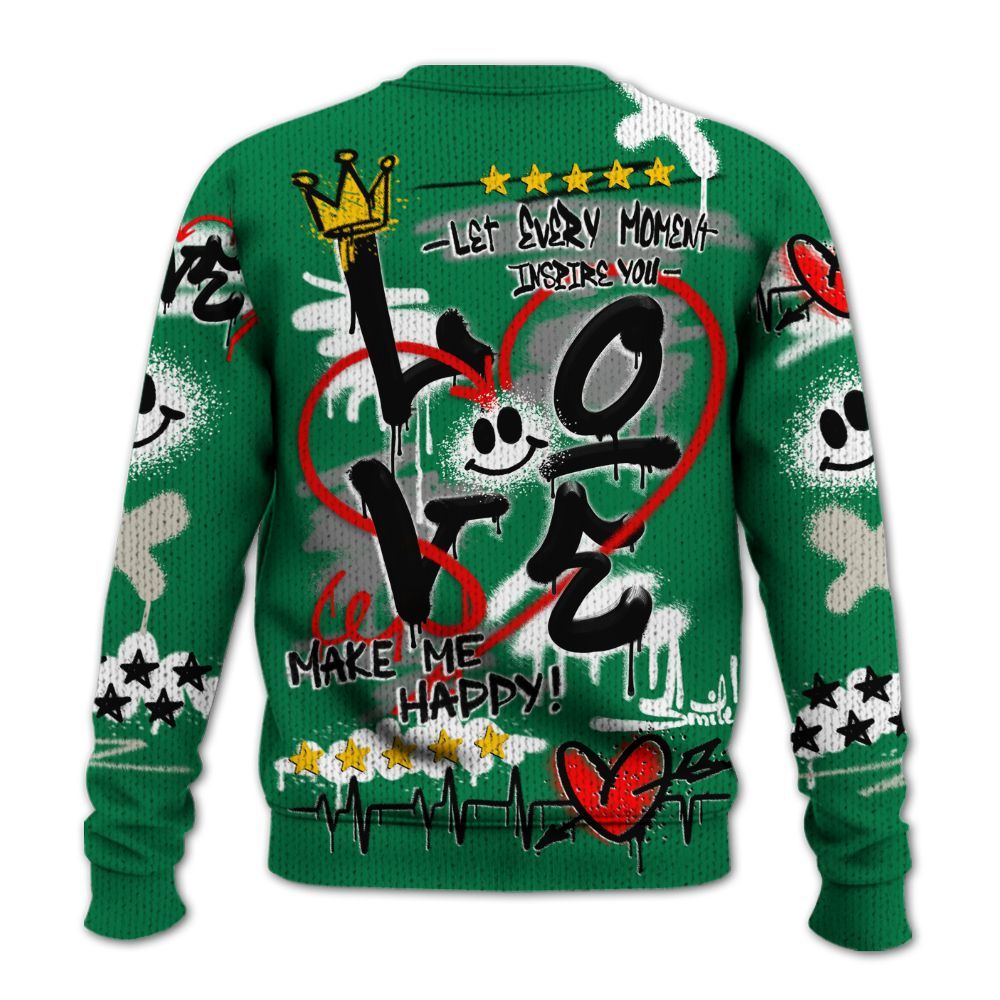 Knitted Sweater To Match Lucky Green 2s - Happy Love Beats Graffiti Streetwear