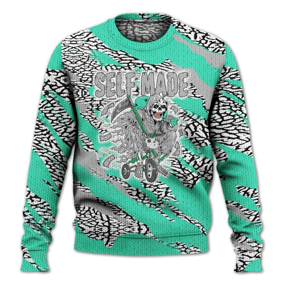 Knitted Sweater To Match Black Green Glow 3s - Self Make Skeleton Colored