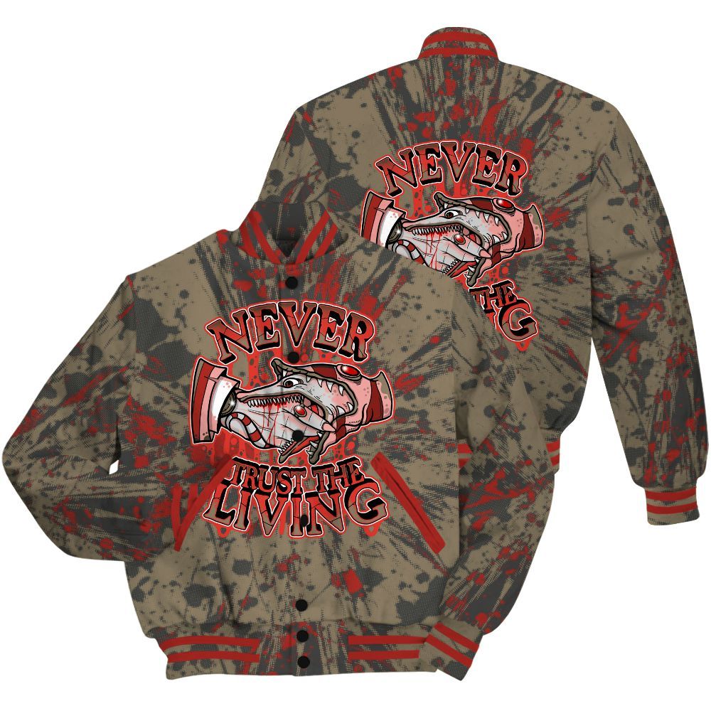 Varsity Jacket To Match Olive 9s Shirt - Never Trusting Living Graphic Halloween All Over Print