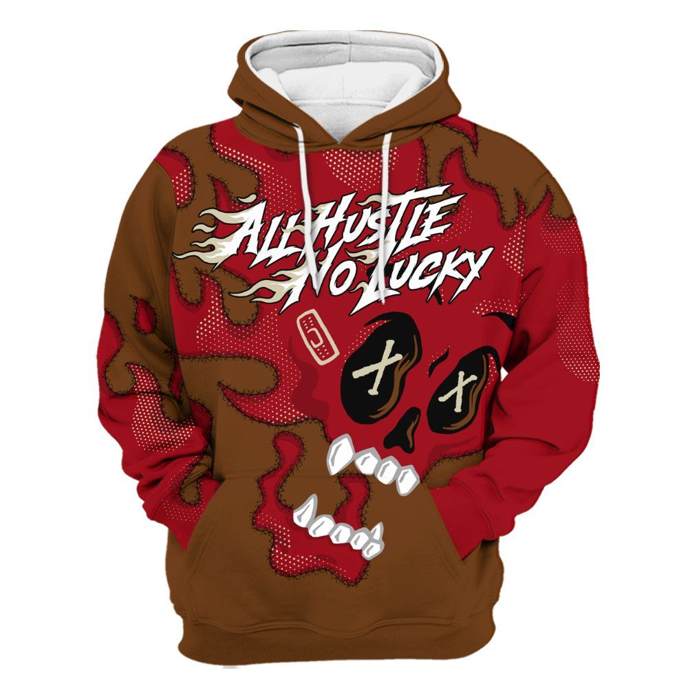 Hoodie To Match Archaeo Brown 5s - All Hustle No Lucky Skull All Over Print