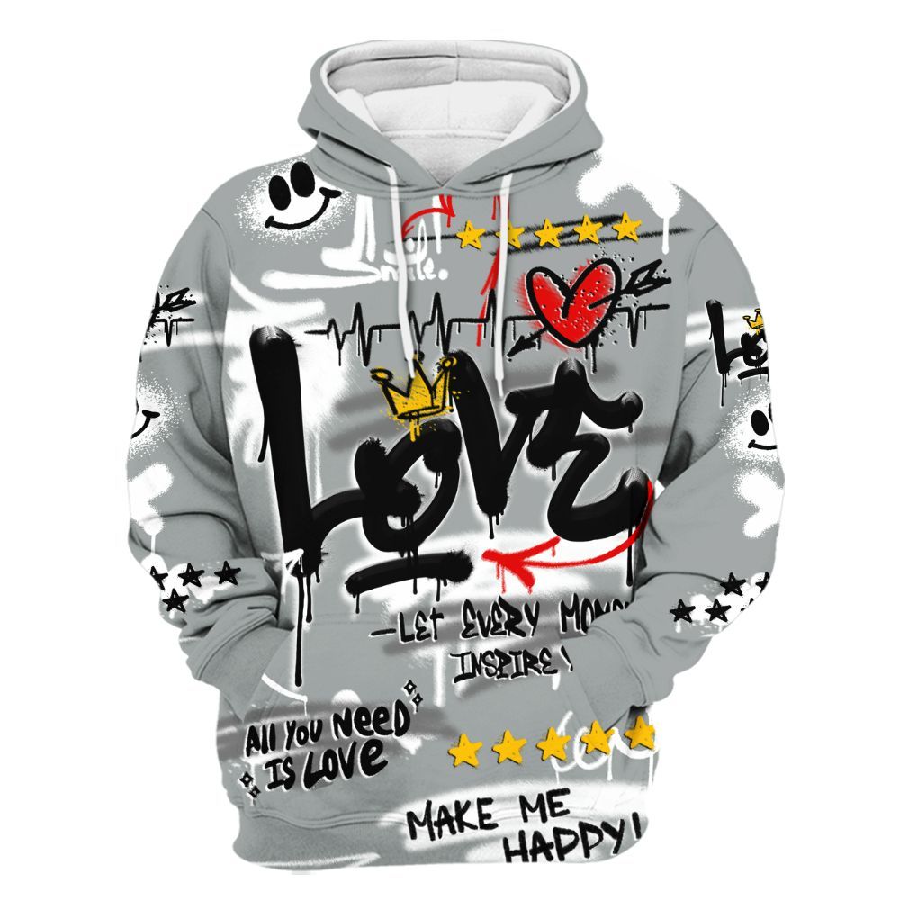 Hoodie To Match Dunk Low White Light Smoke Grey - Happy Love Beats Graffiti Streetwear All Over Print