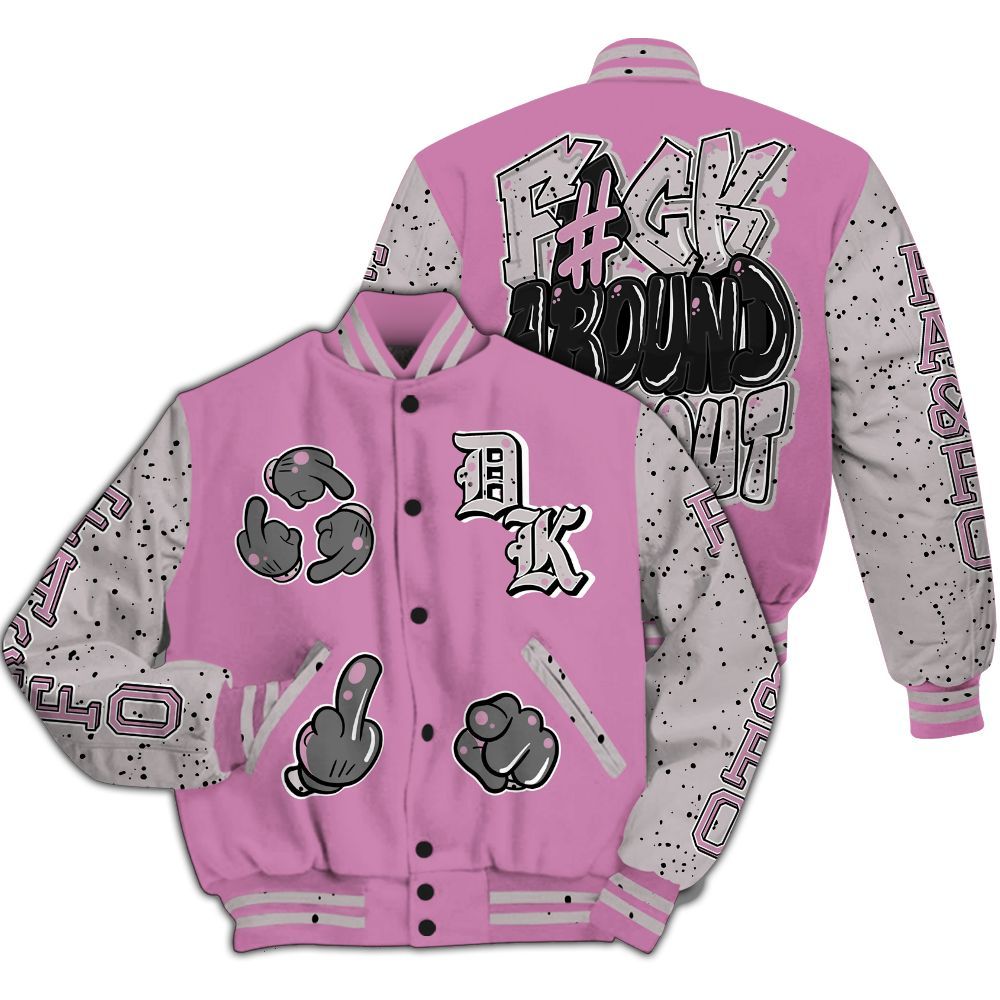 Varsity Jacket To Match Neutral Grey Black White Orchid 4s - F Around Find Out Graphic All Over Print