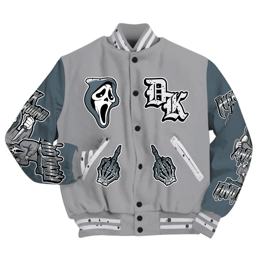 Varsity Jacket To Match Retro Light Graphite Wolf Grey 5s - F#CK And Find Out Graphic All Over Print