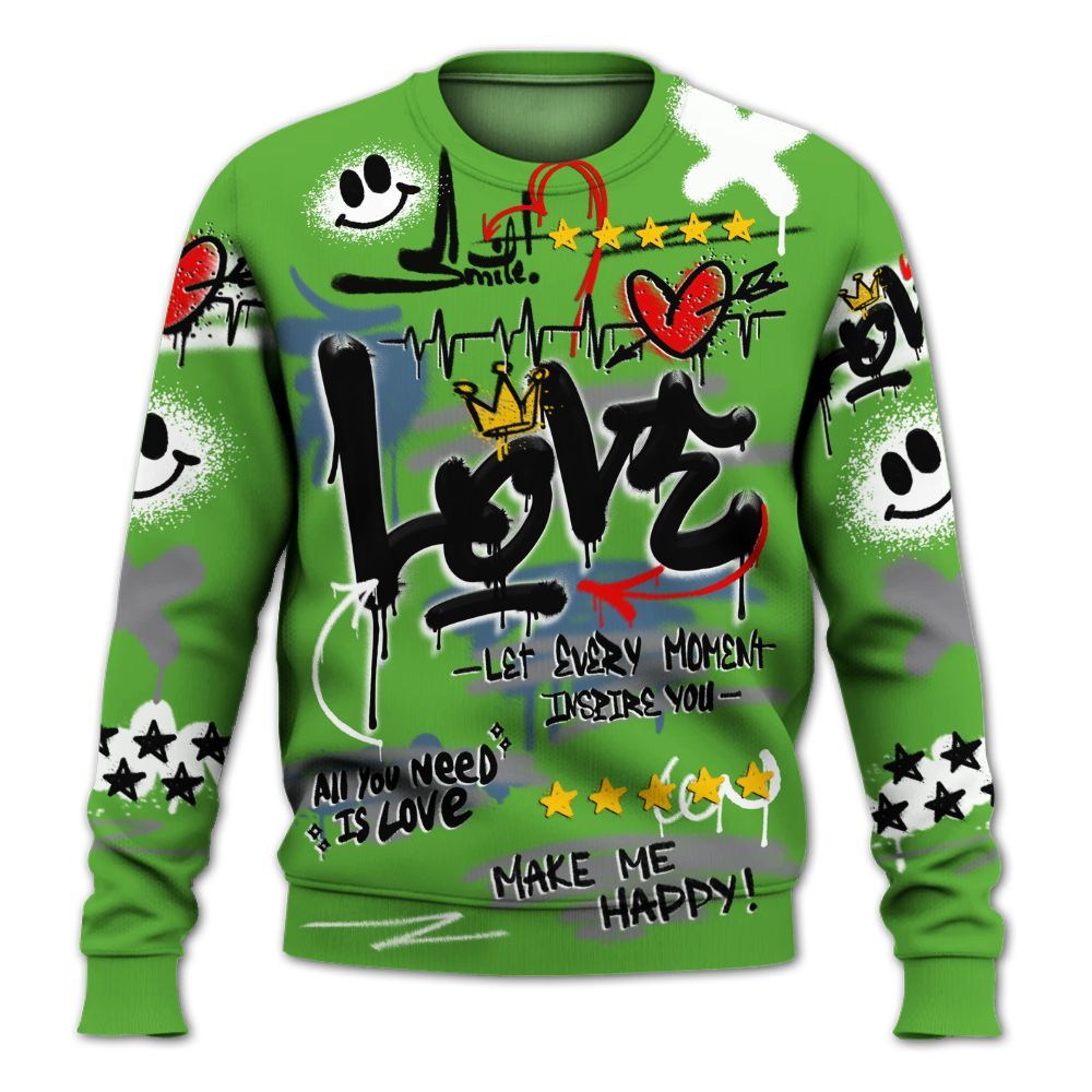 Sweatshirt To Match Retro Green Bean 5s - Happy Love Beats Graffiti Streetwear All Over Print
