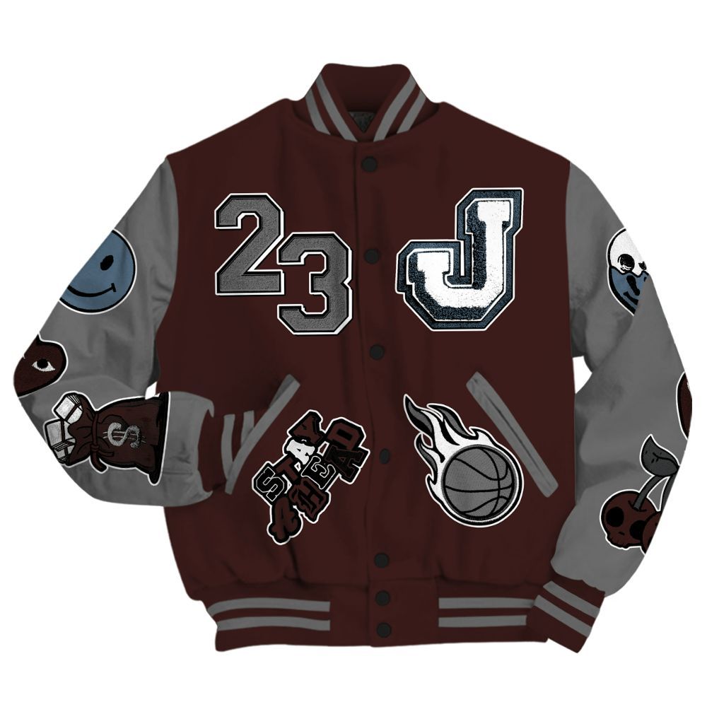Varsity Jacket To Match Burgundy 5s - Hustles Money Number 23 All Over Print