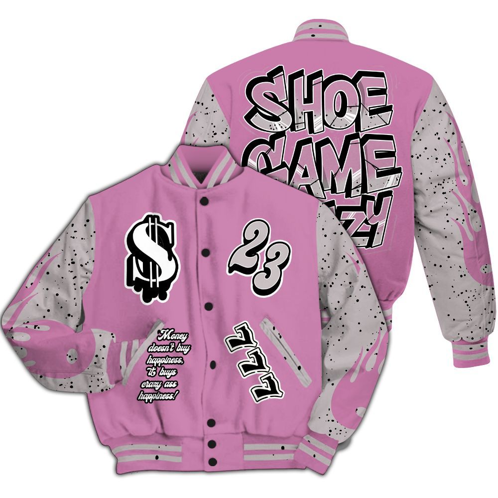 Varsity Jacket To Match Neutral Grey Black White Orchid 4s - Shoe Game Crazy Graphic All Over Print