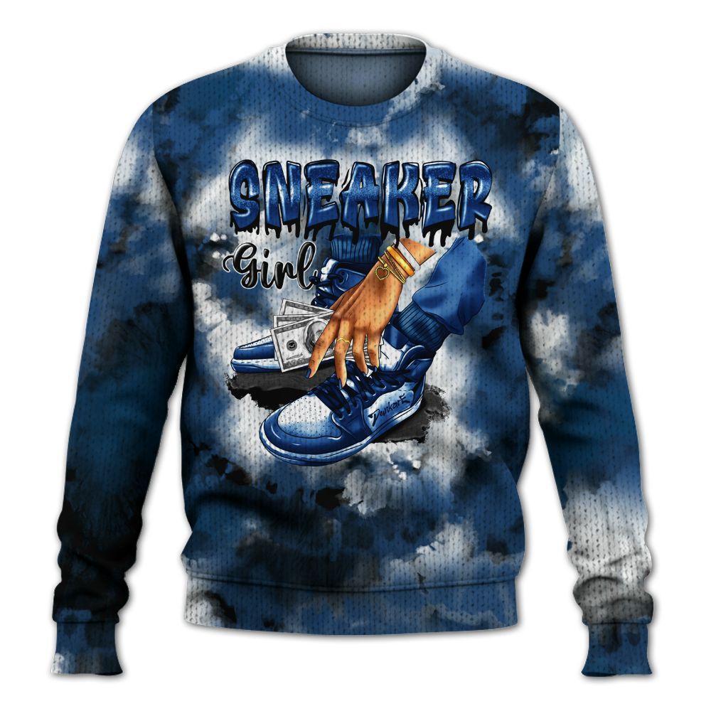 Knitted Sweater To Match High OG Midnight Navy 1s - SNEAKER Girl Money Drip Tie Dye