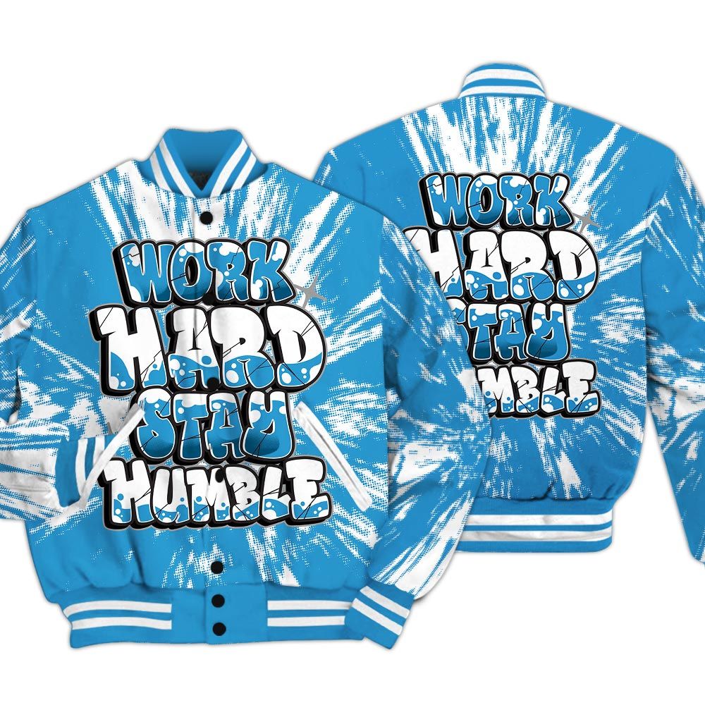 Varsity Jacket To Match Powder Blue 9s - Working Hard And Humble Luxury Varsity Jacket Unisex