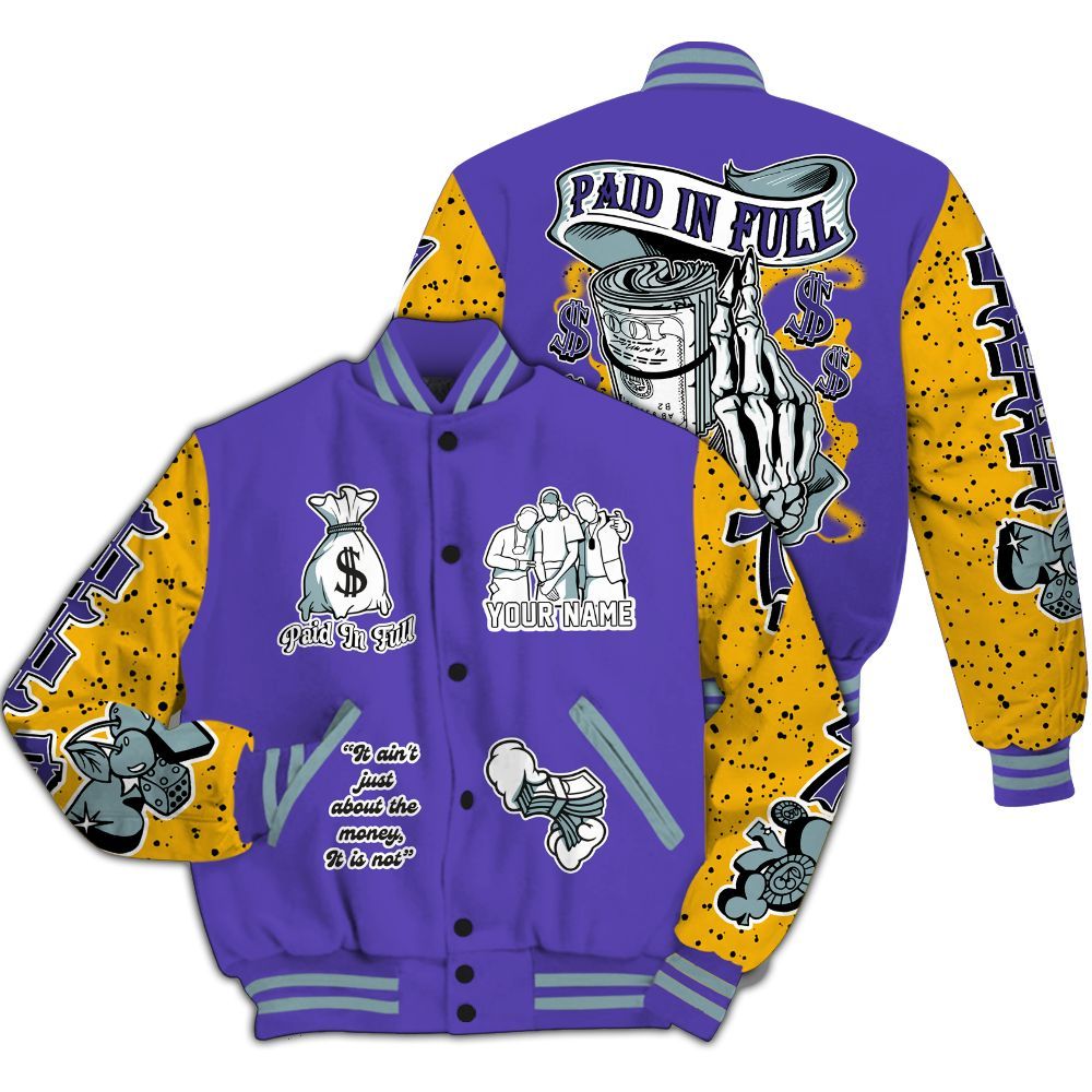 Varsity Jacket To Match Imperial Purple 4s - Paid In Full Baseball Varsity Jacket Custom Name All Over Print