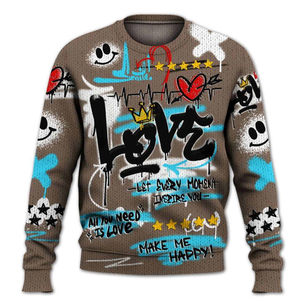 Knitted Sweater To Match Olive Concord 9s - Happy Love Beats Graffiti Streetwear
