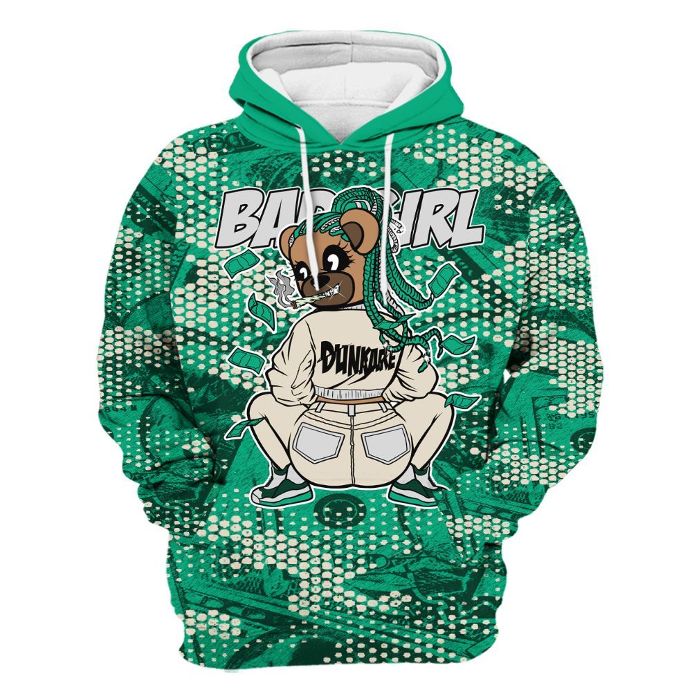 Hoodie To Match Oxidized Green 4s - Rebellious Girl Bear Banknotes Art All Over Print