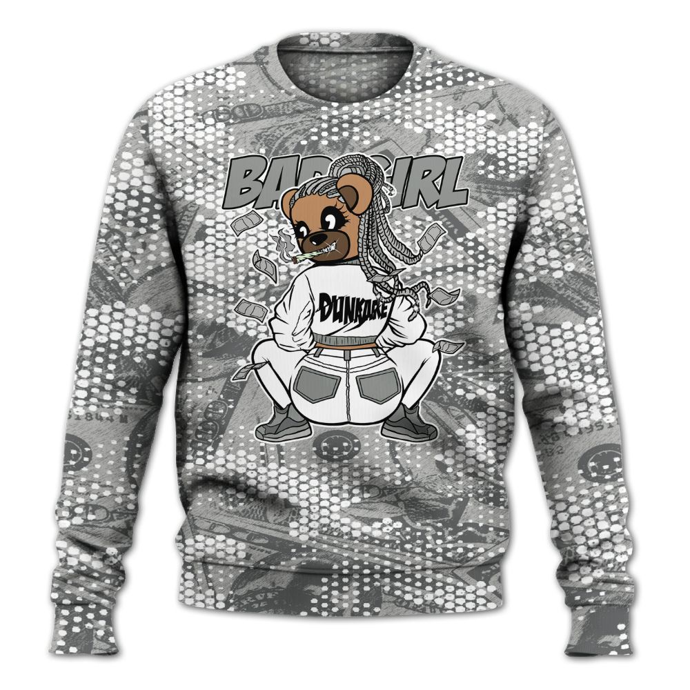 Sweatshirt To Match Paris Cement Grey 4s - Rebellious Girl Bear Banknotes Art All Over Print