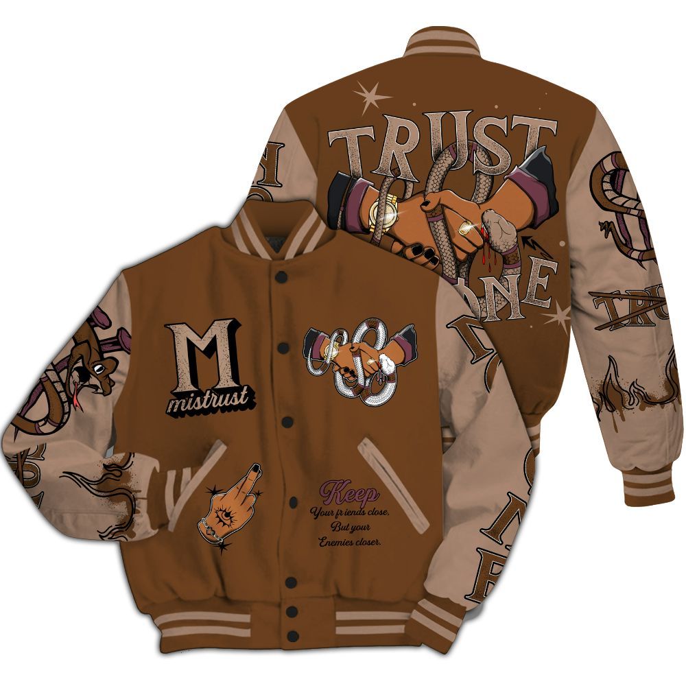 Varsity Jacket To Match Archaeo Brown 3s - Trust No One Snake-Bite Street Style All Over Print