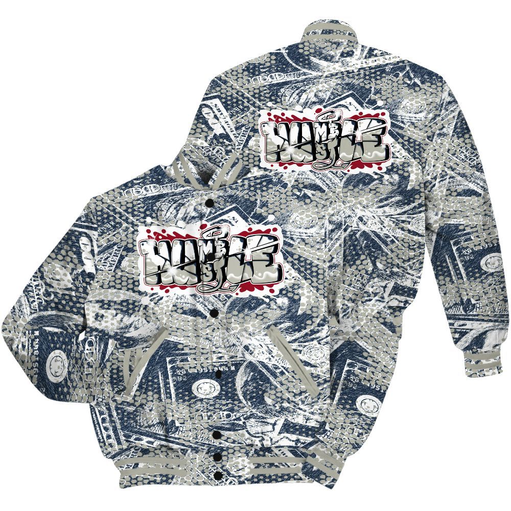 Varsity Jacket To Match Navy Blue 2024 6s Shirt - Humbled Hustles Graphic Banknotes All Over Print