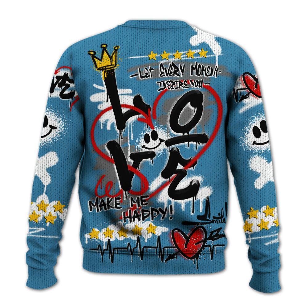 Knitted Sweater To Match High OG UNC Reimagined 1s - Happy Love Beats Graffiti Streetwear