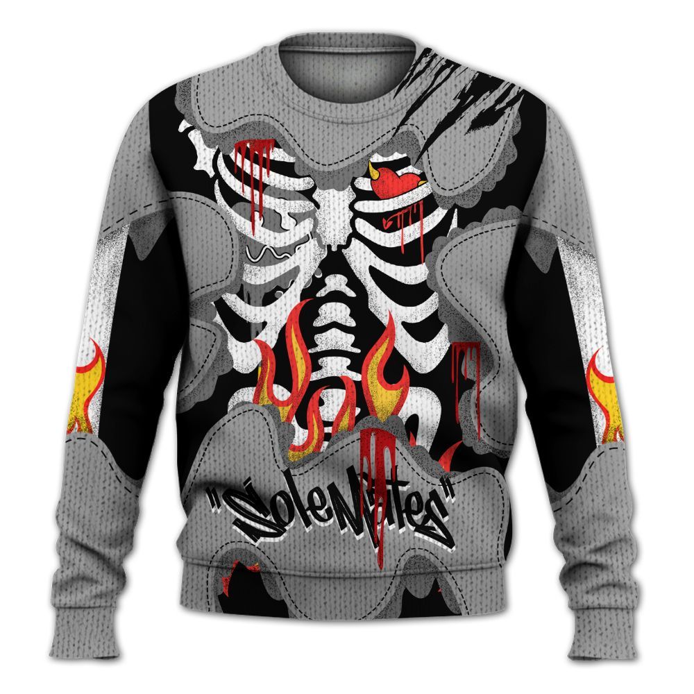 Knitted Sweater To Match Black Wolf Grey 12s - Skeleton Burning Heart Drip