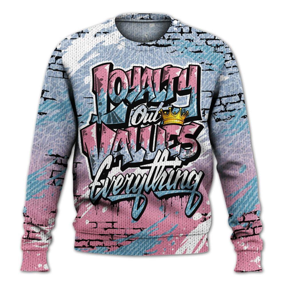 Sweater To Match Denim Pink Glow 3s - Values Of Loyalty Drip Graphic