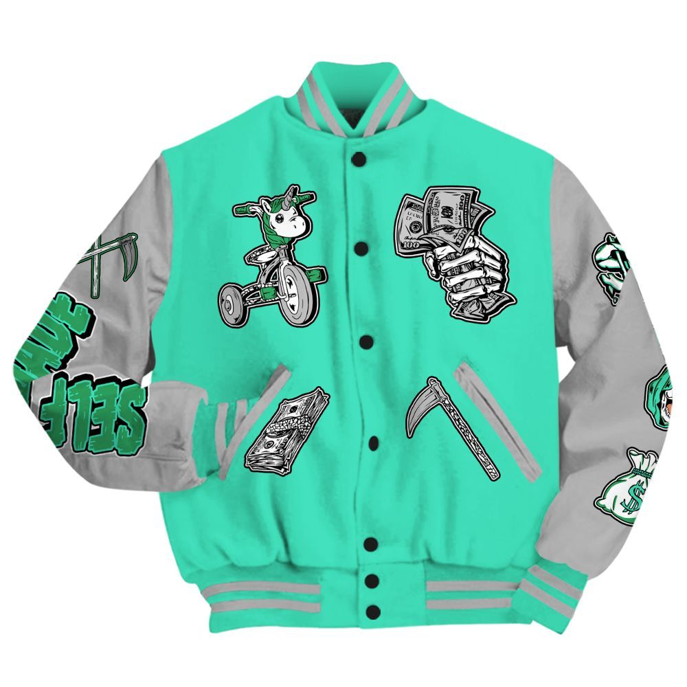 Varsity Jacket To Match Black Green Glow 3s - Self Make Skeleton All Over Print