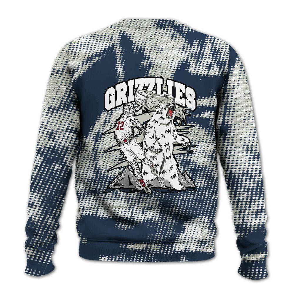 Sweatshirt To Match Navy Blue 2024 6s - Grizzly Bear Skeleton Brown Sugar All Over Print