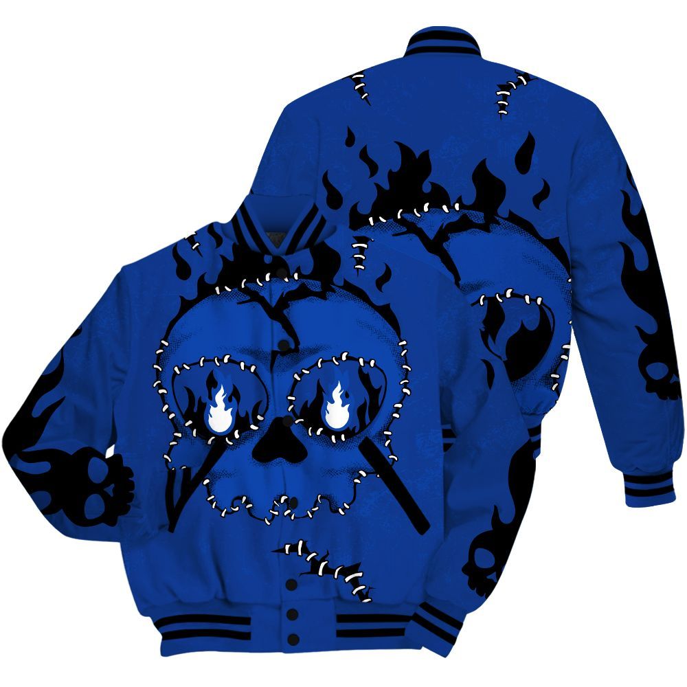 Varsity Jacket To Match Air Foamposite One Royal Shirt, Cracked Skull Stitches All Over Print