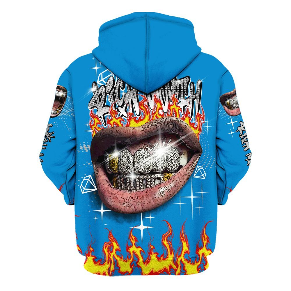 Hoodie To Match Industrial Blue 4s - Rich Mouth Fire Rap Retro 90s All Over Print