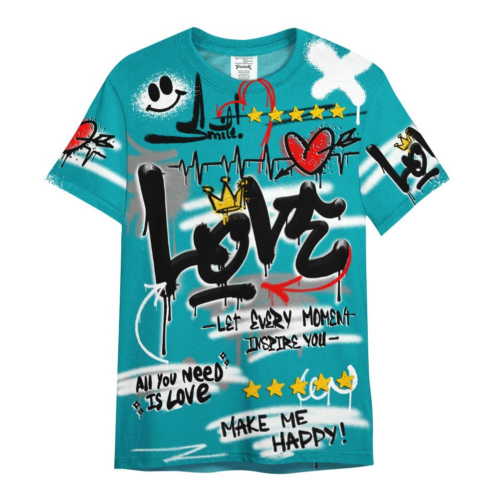 Shirt To Match Air Griffey Max Aquamarine 1s - Happy Love Beats Graffiti Streetwear All Over Print