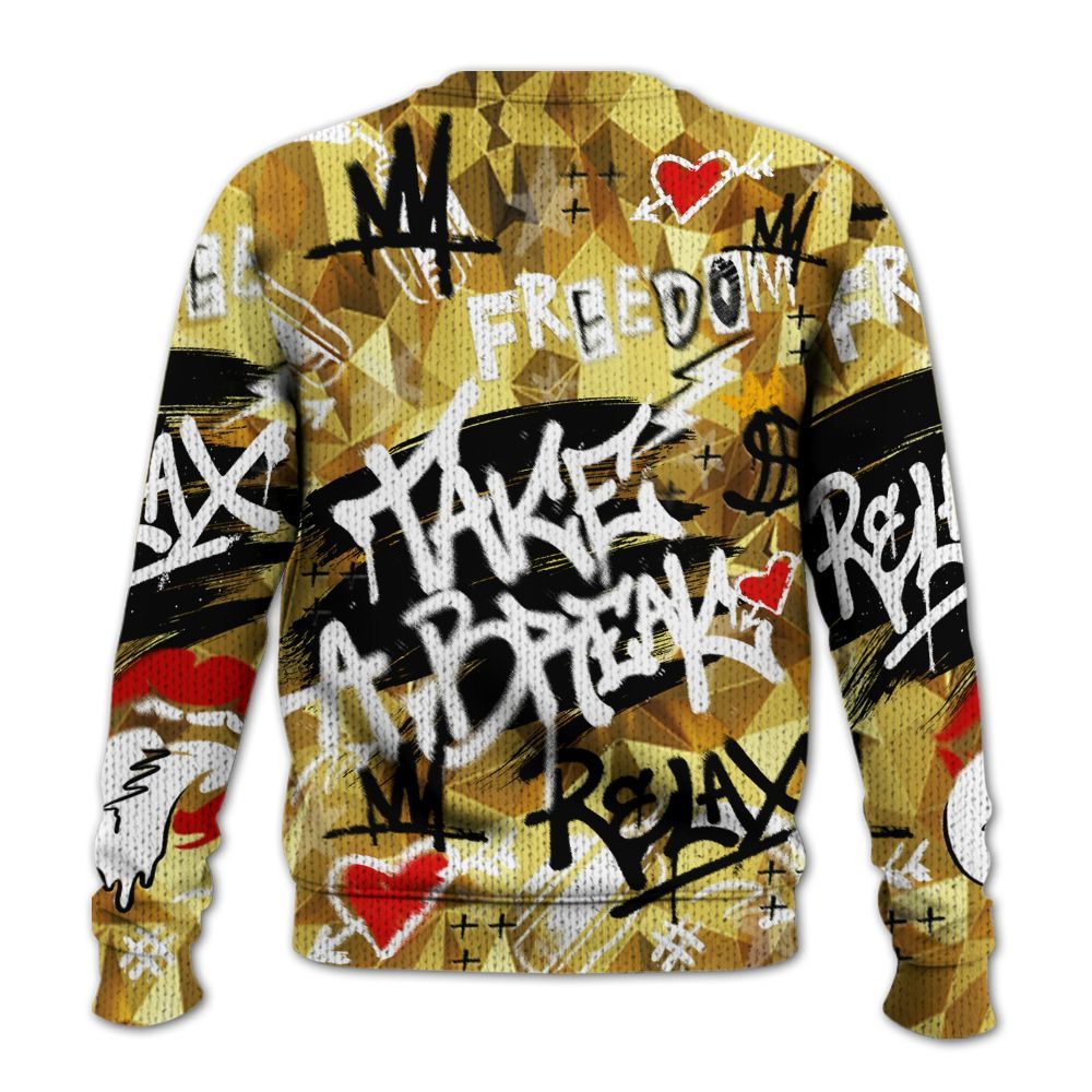 Knitted Sweater To Match NET Gold 4s - Take Break Freedom Graffiti Streetwear