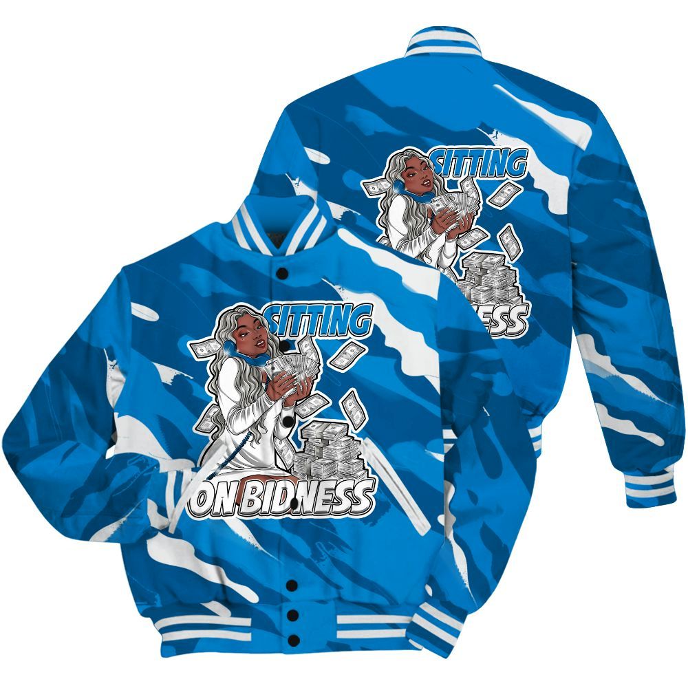 Varsity Jacket To Match Industrial Blue 4s Shirt - Bidness Colored All Over Print