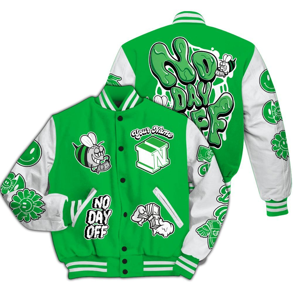 Varsity Jacket To Match Lucky Green 5s - No Day Off Graphic Custom Name All Over Print