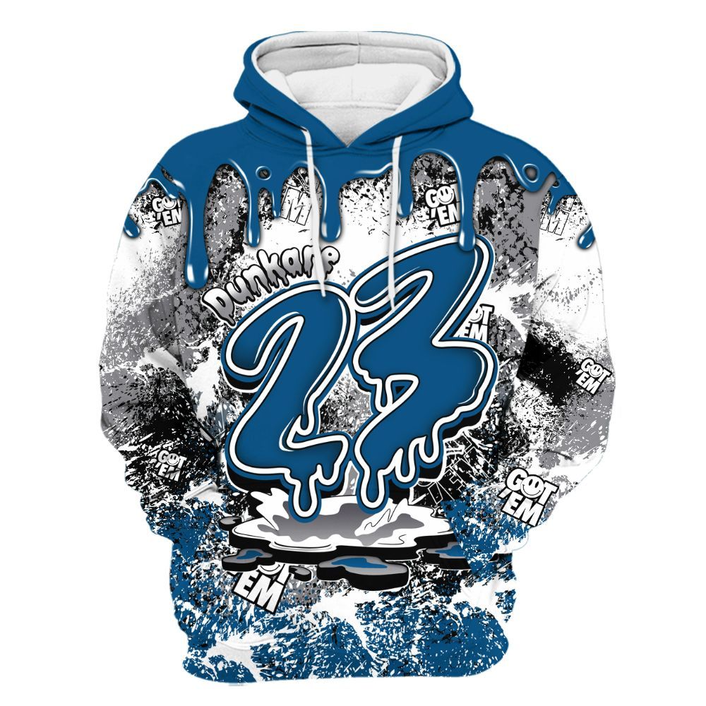 Hoodie To Match High OG True Blue 1s - Dripping 23 Drip All Over Print
