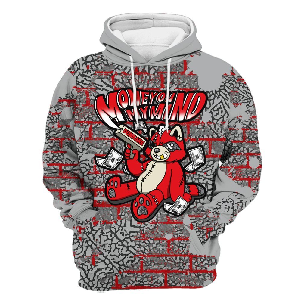 Hoodie To Match Cement Grey 3s - Money On My Mind Raccoon Brick All Over Print