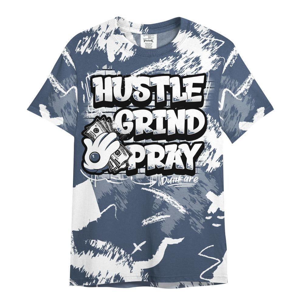 Shirt To Match Low Diffused Blue 11s - Hustle Grind Pray Retro All Over Print