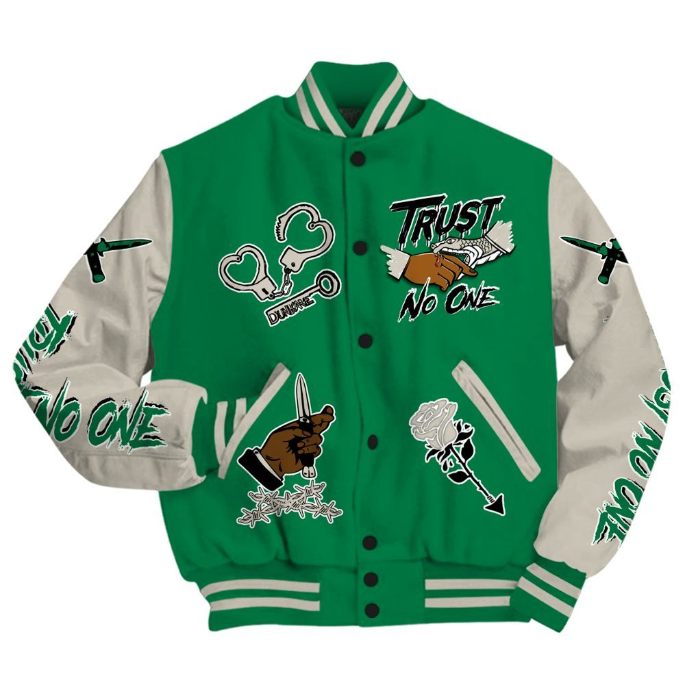 Varsity Jacket To Match Lucky Green 2s - Trust No One Dripping All Over Print