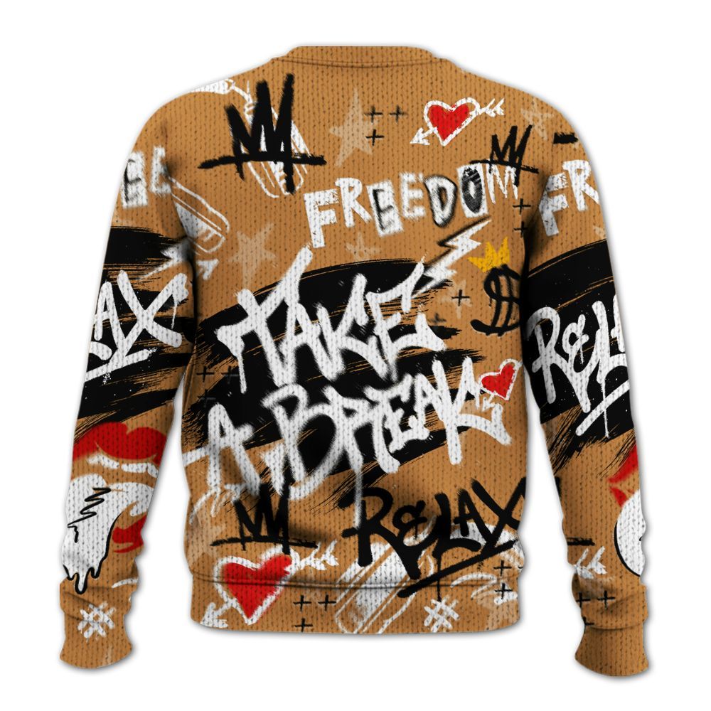 Knitted Sweater To Match Dunk Low Nature Wheat Suede - Take Break Freedom Graffiti Streetwear