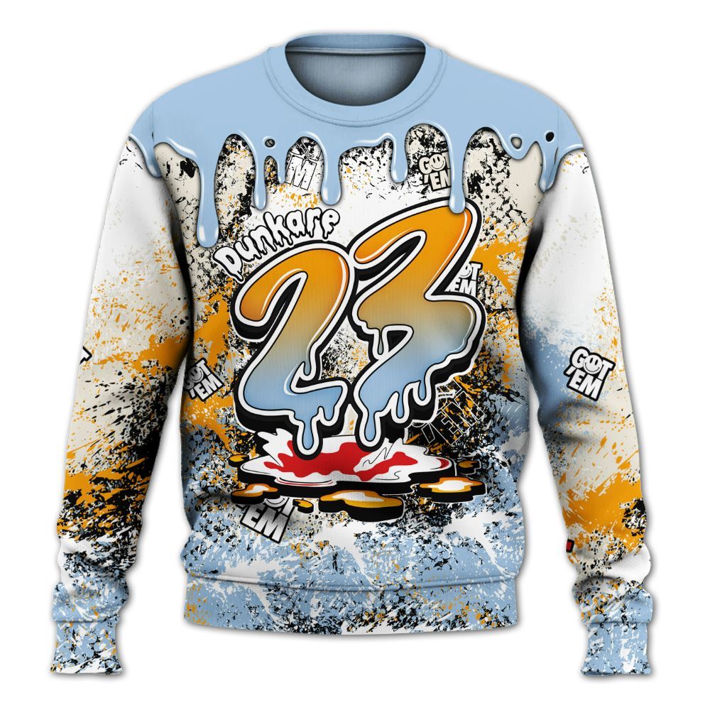 Sweatshirt To Match Retro High OG Pale Ivory Psychic Blue 1s - Dripping 23 Drip All Over Print