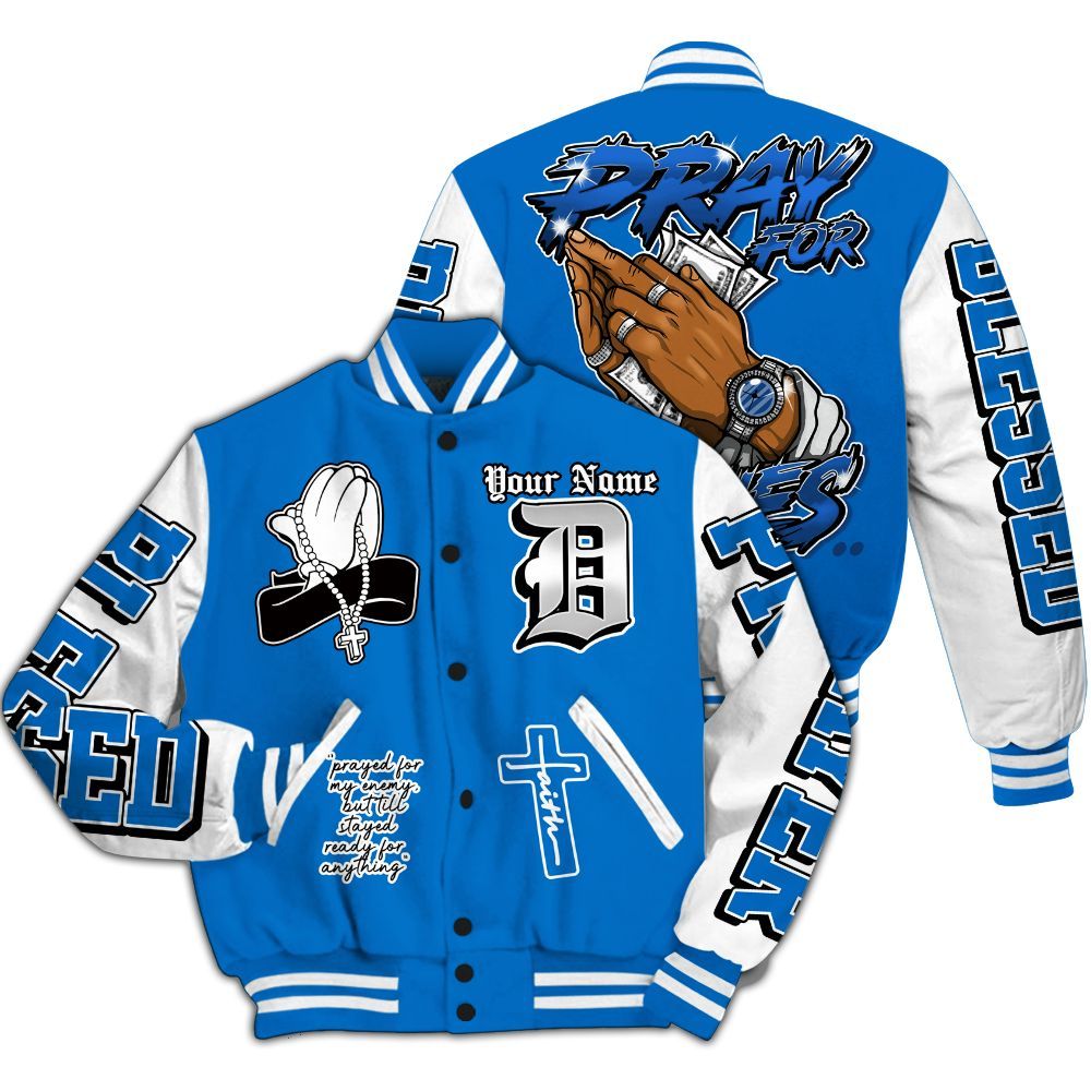 Varsity Jacket To Match Blueberry 12s - Prayed For Enemies Graphic Custom Name All Over Print