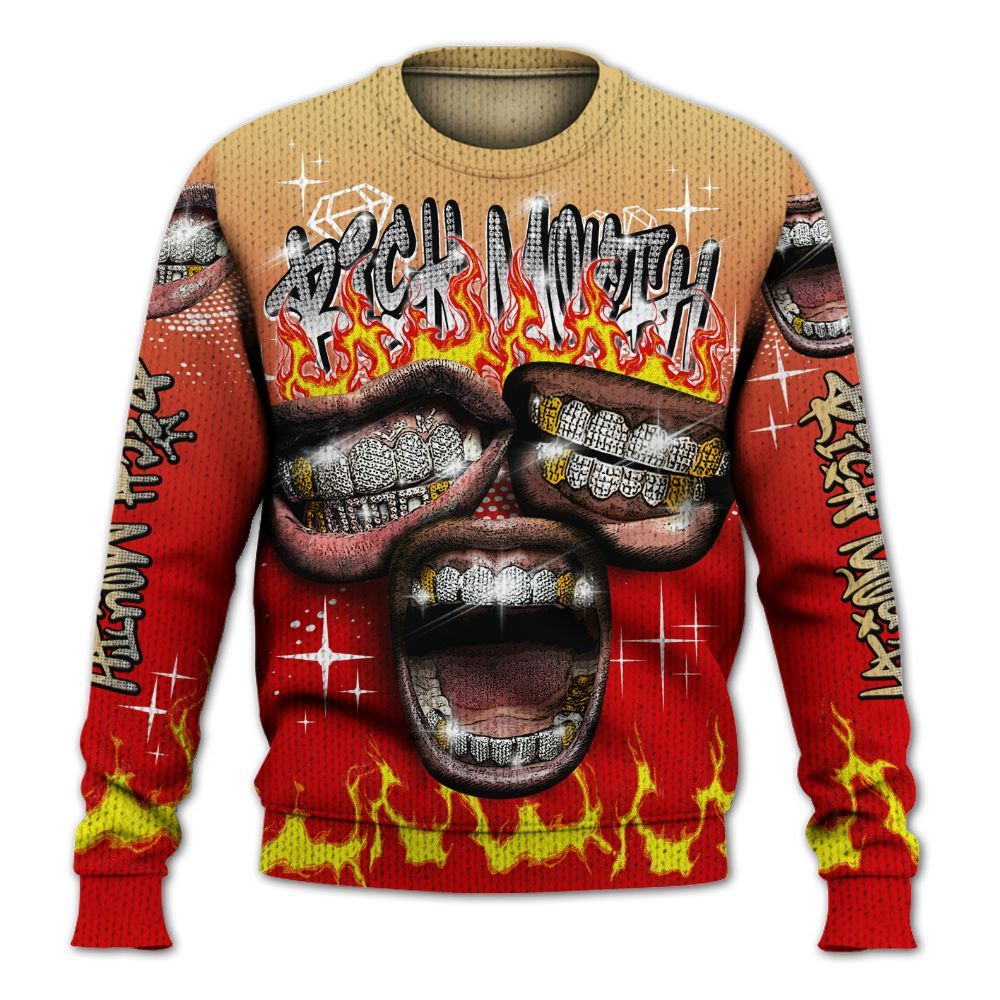 Knitted Sweater To Match Ja 2 Halloween - Rich Mouth Fire Rap Retro 90s