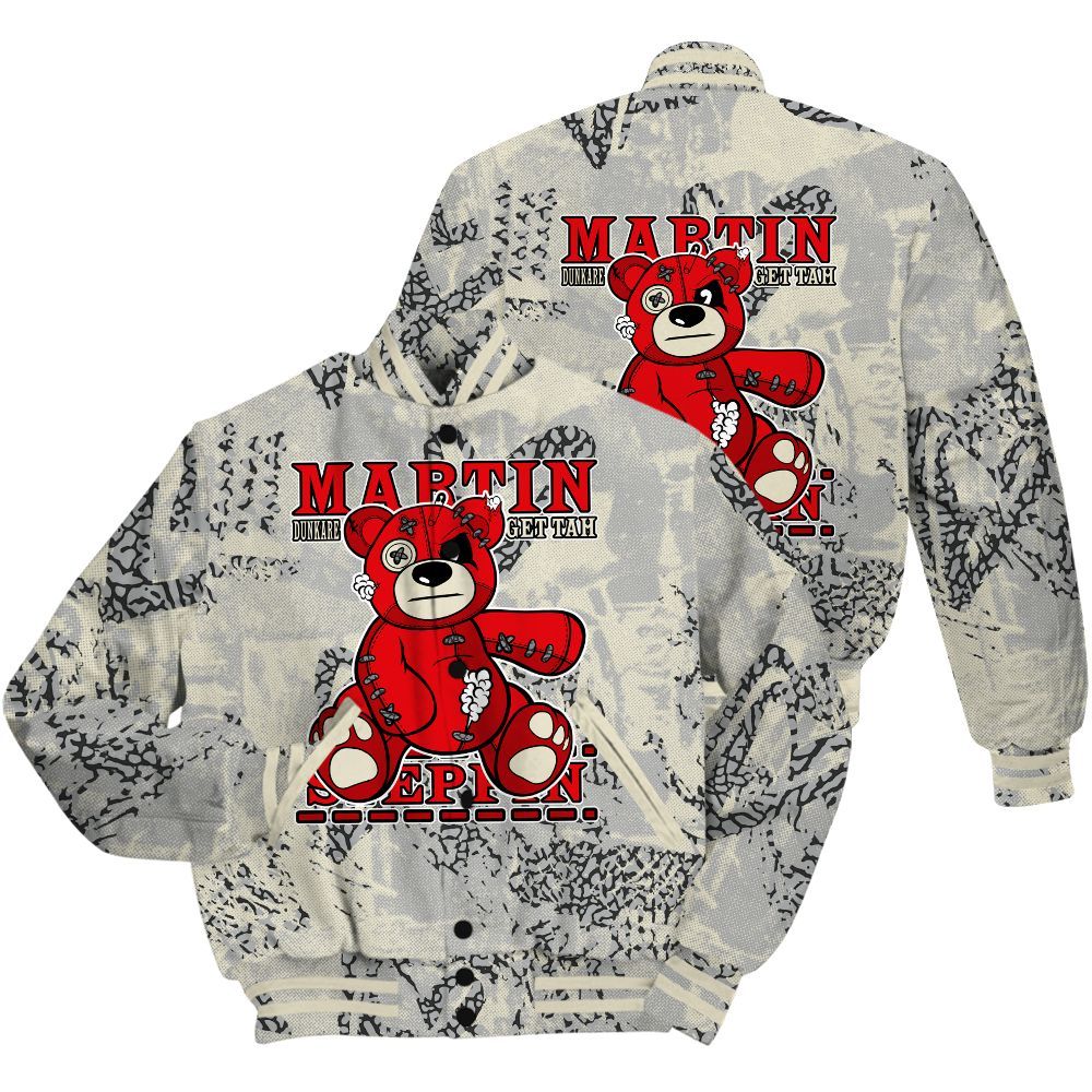 Varsity Jacket To Match Cement Grey 3s Shirt - Tah Steppin Bear Heart Grunge All Over Print
