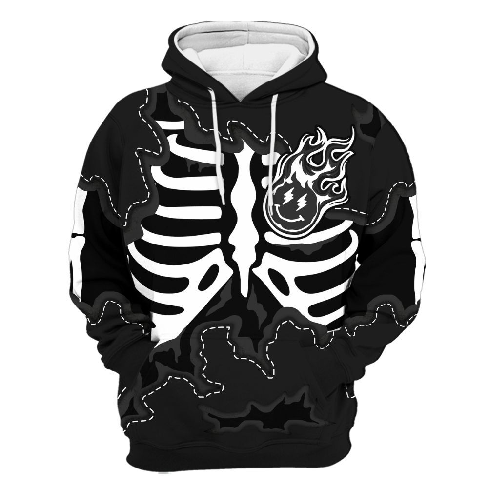 Hoodie To Match White Thunder 4s - Skeleton Smiley Face All Over Print