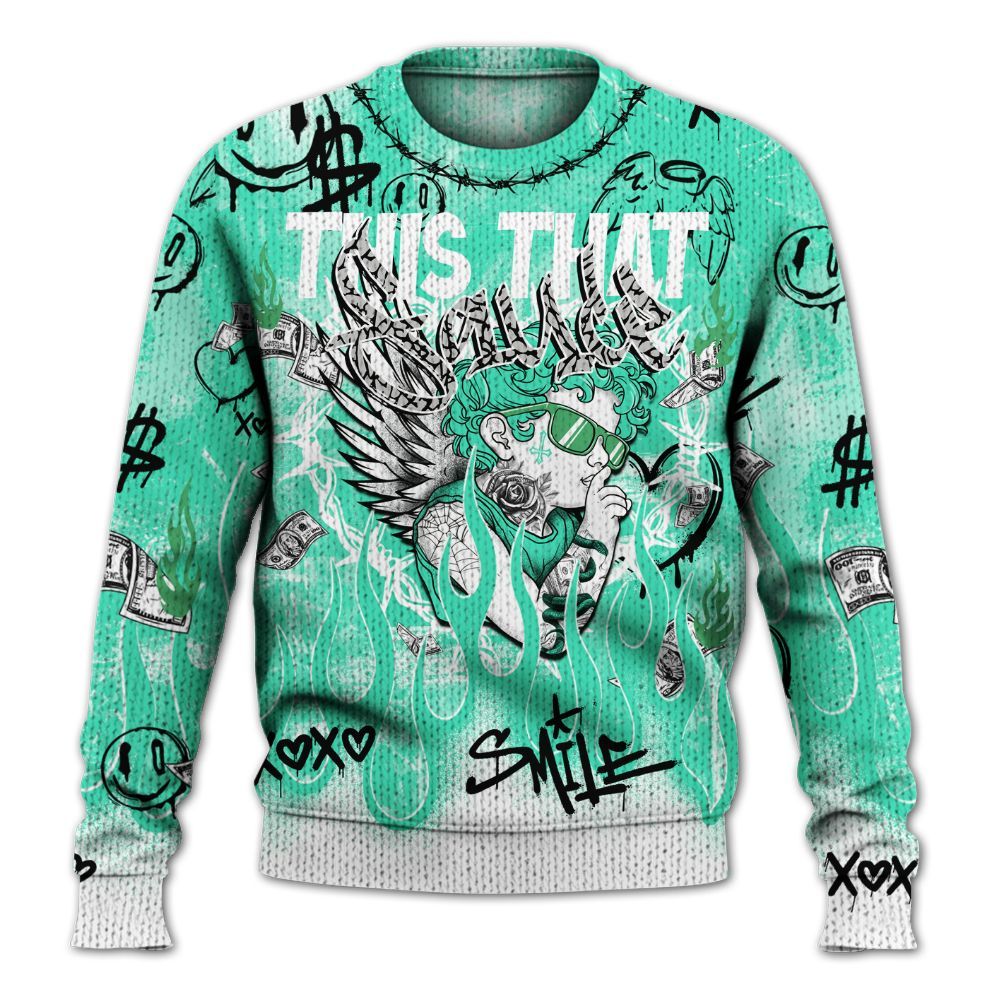 Knitted Sweater To Match Black Green Glow 3s - This That Sauce Angel Green Glow 3s