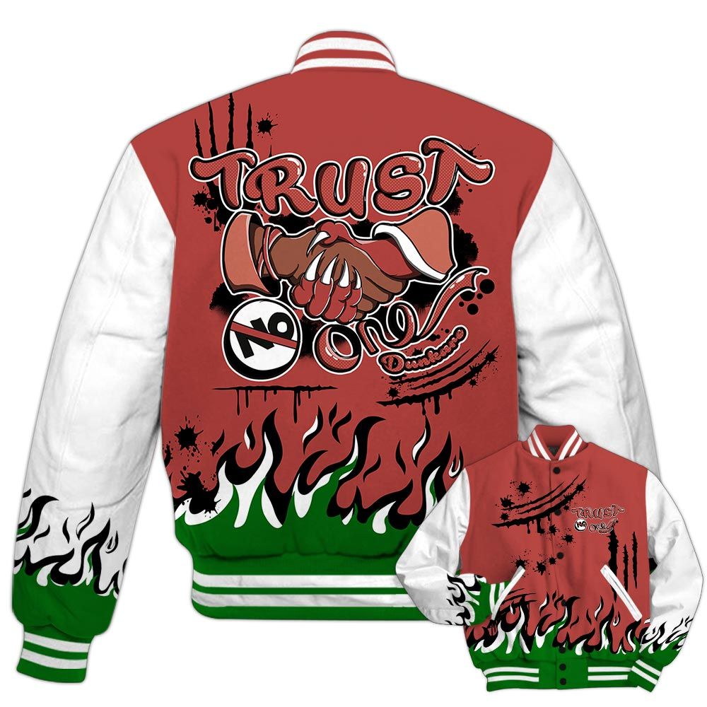 Varsity Jacket To Match Dune Red 13s - Graphic Trust No One Varsity Jacket Outfit