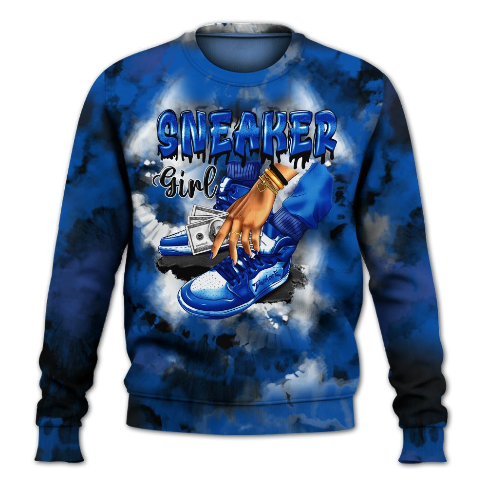 Sweatshirt To Match Racer Blue 5s - SNEAKER Girl Money Drip Tie Dye All Over Print