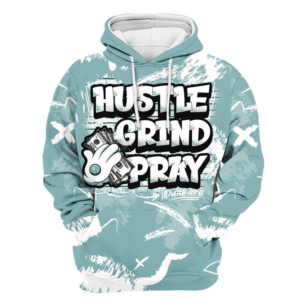 Hoodie To Match Dunk Low Glacier Blue Pale Ivory - Hustle Grind Pray Retro All Over Print