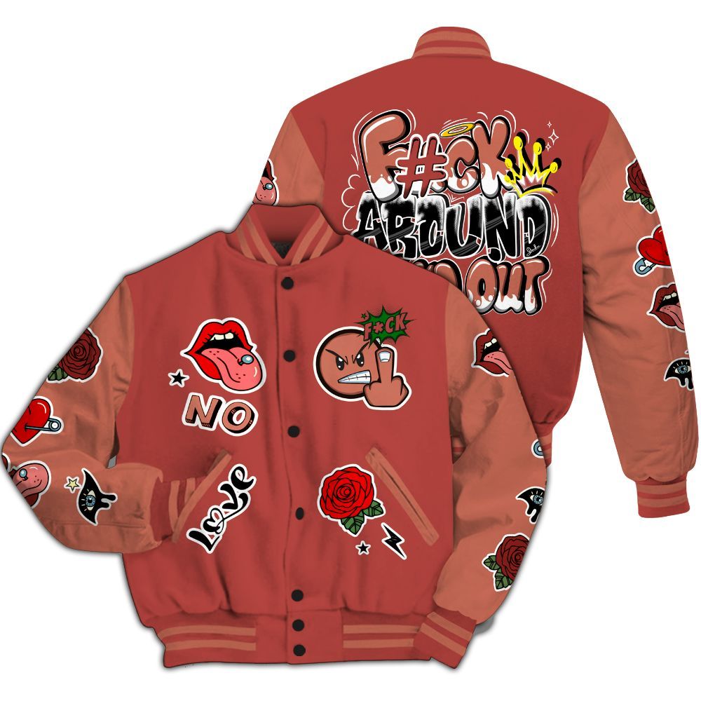 Varsity Jacket To Match Dune Red 13s - FK Around Find Out All Over Print