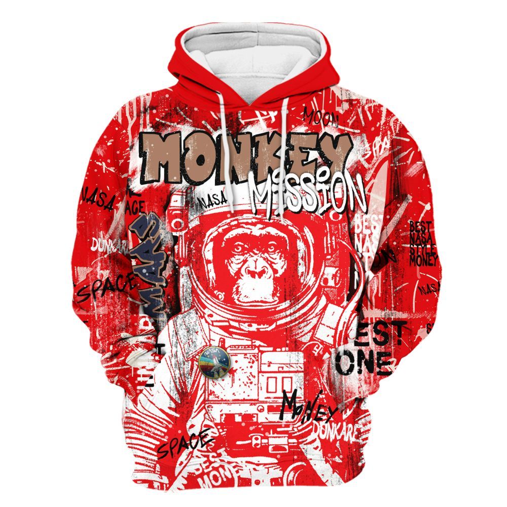 Hoodie To Match Low OG Howard University 1s - Monkey Misson Space All Over Print