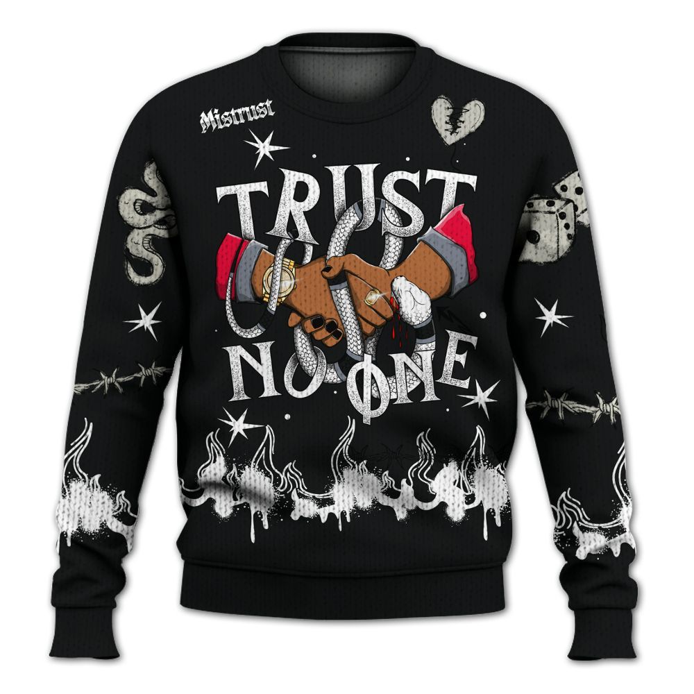 Knitted Sweater To Match Mid Black Metallic 1s - Trust No One Snake-Bite Doodle Crayon
