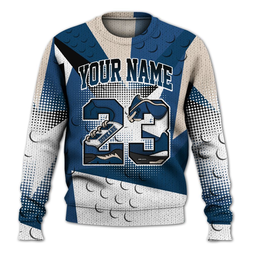 Knitted Sweater To Match High OG Midnight Navy 1s - Poly Custom Name Number 23 5s